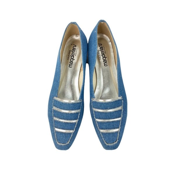 *Vintage California Magdesians Denim Ballet Flat Womens 10N Blue Silver Raw Edge - Picture 1 of 7